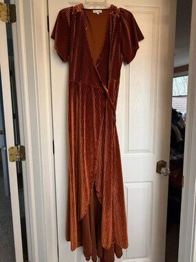 Baltic Born Andi Ribbed Velvet Wrap Dress - Copper - Size XL
